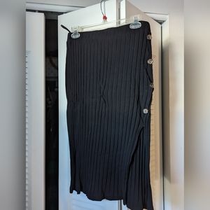 Pleated Black A-Line Skirt with faux buttons